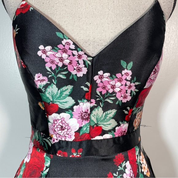 B.Smart Black Red Green Floral Sweetheart Neck Spaghetti Strap Party Dress 9 - Picture 4 of 12